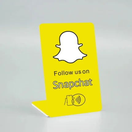 Snapchat , Social Media, and Google Review NFC Stand - حامل إن إف سي لسناب شات وتقييمات جوجل NTAG215 Chip | شريحة ذكية | Tabletop Display | عرض مباشر Waterproof Design | تصميم مقاوم للماء | 13.56MHz | شحن سريع KSA